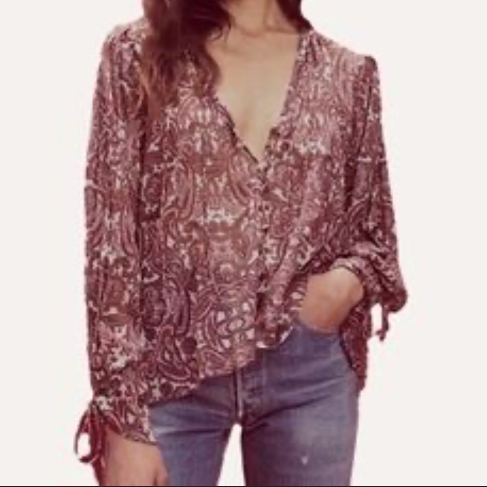 For Love & Lemons Romy Blouse Silk Paisley Print Top
